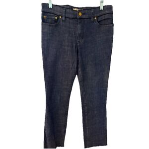 TORY BURCH Jeans Womens Sz 28 Blue Denim Cropped, Piped Jean Frayed Bottoms